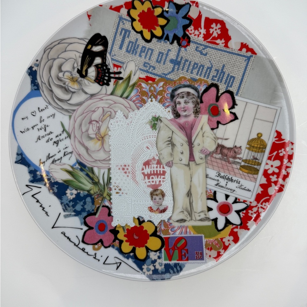 Gloria Vanderbilt Mixed Media Art Plate with Multicolor Design